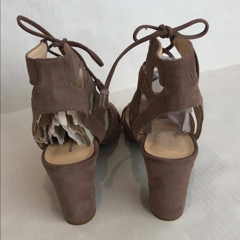 Brenda Zaro Taupe Suede Strappy Bloch Heel Sandals Size 9